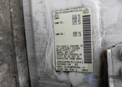 2013 Nissan Maxima 3.5 S из США, поврежденный, VIN 1N4AA5AP9DC812045